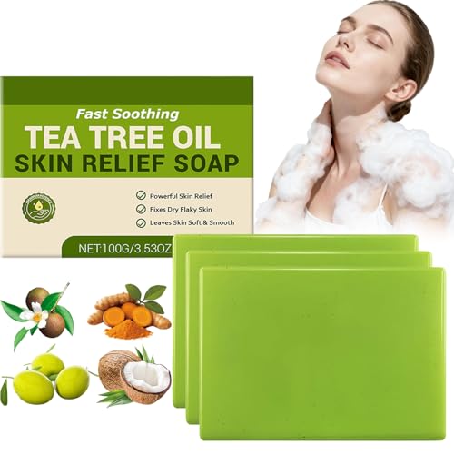 Jabón de aceite de árbol de té con aceite de coco y cúrcuma, jabón natural para pies y cuerpos para pieles saludables, limpiador facial y jabón corporal, jabón limpiador vegetal, control de olores y