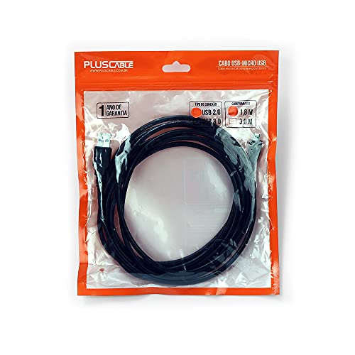Cabo USB 2.0 para Micro USB Plus Cable PC-USB1804 Preto - 1.8Metros
