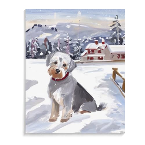 DIY Paint by Numbers Schnoodle Dog on Canvas Painting Kits for Adult, Beginner Oil Painting Kits Gift 20x24inch(50x60cm) Frameless