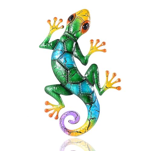 YWHWLX Metal Gecko Wall Decor, 17 Inches Lizard Garden Ornaments Wall Art, Hanging Outdoor Garden Decorations, Wall Fence Sculpture for Outdoor Backyard Porch Home Patio Lawn Fence Decorations
