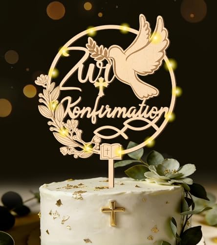 I LOVE MOM Tortendeko Konfirmation Deko Cake Topper zur Konfirmation aus Holz Taube Kuchen Deko Tortenstecker Deko Junge Mädchen Geschenke Gastgeschenke Konfirmationsgeschenke Junge Mädchen