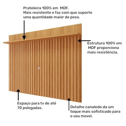 Painel Ripado para Tv até 70 Polegadas Trend Mdf Nature