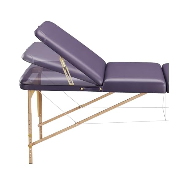 BELTOM® Table de Massage 3 Zones Classique Portables 180 x 56 cm. - ne pèse Que 13,2 kg. et avec Accessoires 15,5 kg. - Cosmetique lit esthetique Pliante Reiki + Sac - Violet