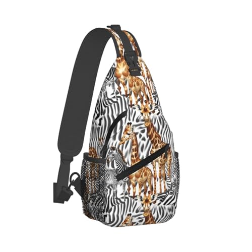 Mochila tipo sling con estampado cebra y jirafa para viaje miniatura 2