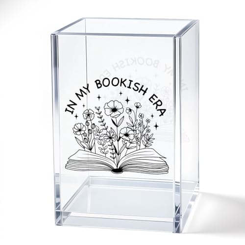 JQYCJTR In My Bookish Era Acrylic Cosmetic Pencil Pen Bookmark Storage Holder Cup Storage Floral Books Acrylic Holder Cup Gifts for Women Readers Bookish Reader Book Nerdy Librarian Bookworm