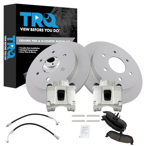 Image of TRQ Rear Brake Pad & Rotor Kit Ceramic Premium G-Coated Compatible with 2004-2010 INFINITI QX56 2005-2015 Nissan Armada 2004 Pathfinder Armada