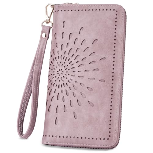 Image of APHISON Wallet Women Large Capacity Clutch Purse For Ladies Card Holder RFID Wristlet Phone Zipper Coin Travel Pocket, 05-purple