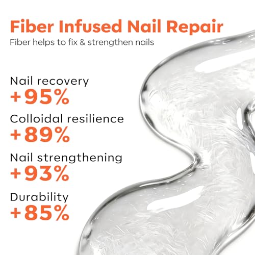 Image of modelones Fiber Rubber Base Gel for Nails, 15ml Clear Glass Fiber Rubber Base Gel Polish Coat Builder Nail Strengthener Thickening for Weak Cracked Thin Nails Foundation Gel Cured Needed
