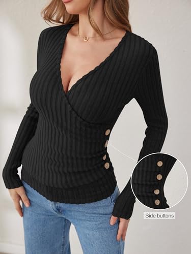 ANRABESS Womens Long Sleeve Shirts V Neck Sexy Ribbed Knit Slim Fit Button Lightweight Sweater 2025 Fall Casual Work Tops4