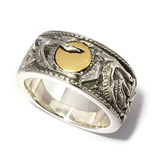 ジナブリング (JINA BRING) 【福 長寿 を意味する】 満月 と 鶴 日の出鶴 リング 平打ち 和柄 日本 指輪 メンズ リング シルバー925 素材 ギフト プレゼント (#15)