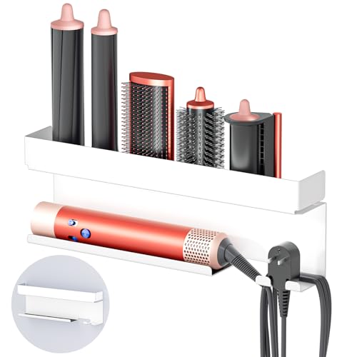 Oukimly Storage Hair Dryer Holder for Curling Iron Accessories Hair Tool Organizer Wall Mount Curling Iron Holder Bathroom Hair Straightener Holder Stand for Styler Attachments Organizer White