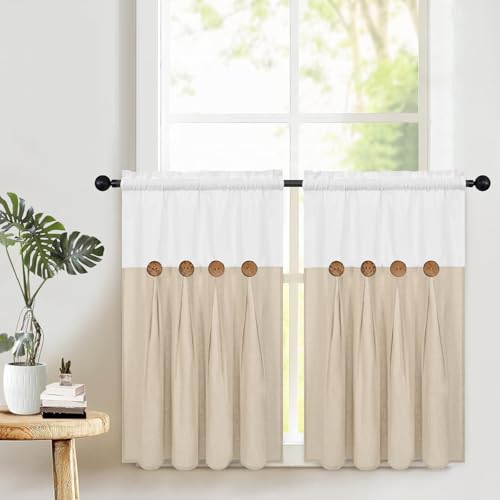 Boho Kitchen Curtains 36 Inch Length, Farmhouse Cotton Linen Tier