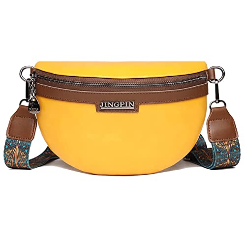 Umhängetasche Damen Klein Crossbody Bag Damen stylisch Brusttasche Breiter Gurt Bauchtasche mit gemusterten verstellbaren Schultergurt,Schultertasche für jeden Anlass (Gelb)