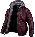 CREATMO US Men's Faux Leather Jacket Vintage Motorcycle Jacket Slim Fit Pu Outerwear Wine Red 3XL