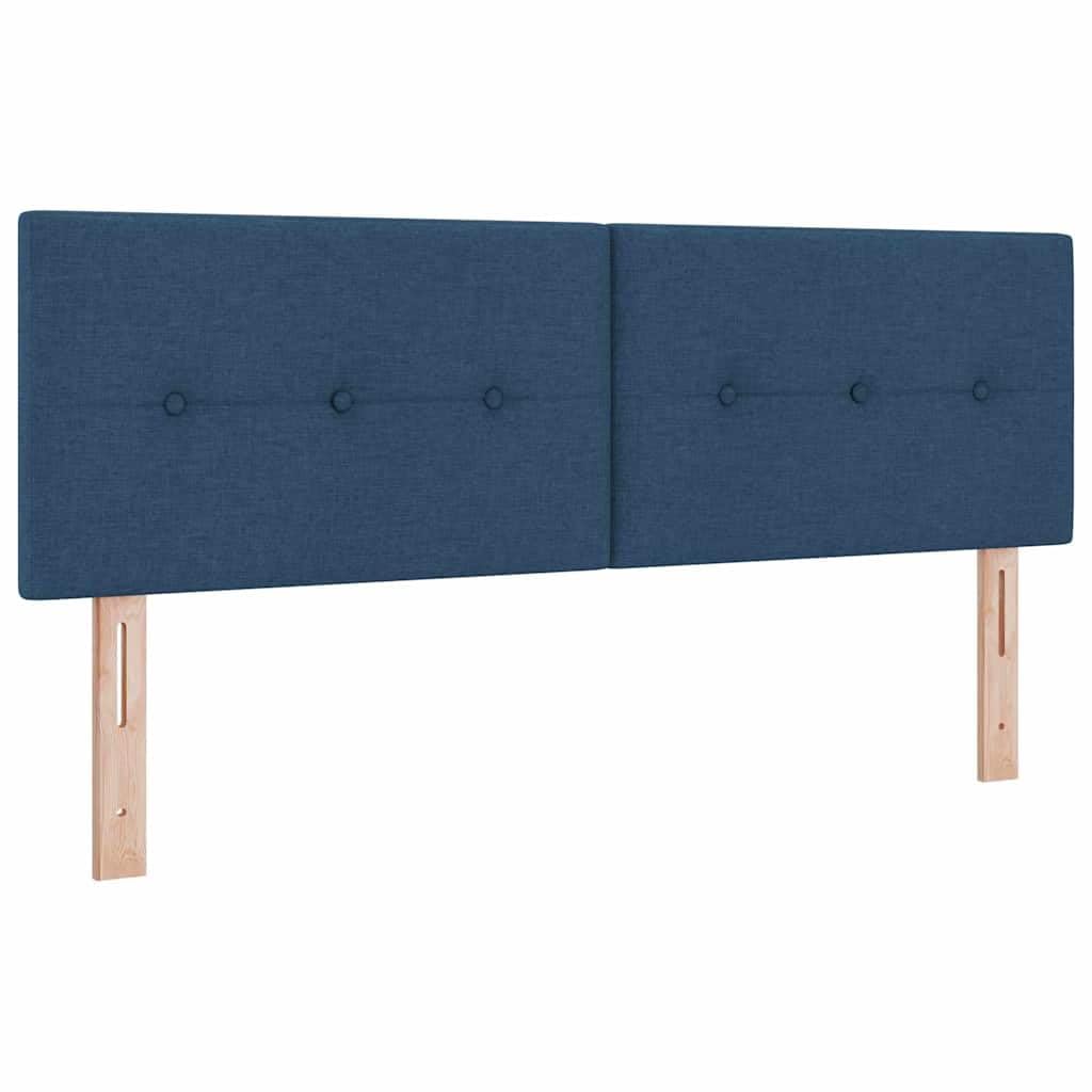Cama con somier azul, 140 x 190 cm, con colchón y cabecero ajustable, núcleo de muelles ensacados, superficie de descanso de resistencia media, madera y madera de pino, patas negras, diseño