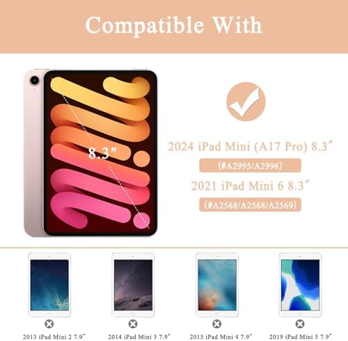 Supveco Case for iPad mini 7 (A17 Pro) 2024/iPad Mini 6 2021 8.3 Inch with Pencil Holder-[Auto Wake/Sleep],Slim Protective Case with Soft TPU Back Cover for iPad mini 7th/6th Generation(Citrus)