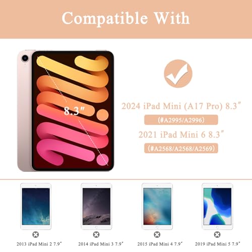 Supveco Case for iPad mini 7 (A17 Pro) 2024/iPad Mini 6 2021 8.3 Inch with Pencil Holder-[Auto Wake/Sleep],Slim Protective Case with Soft TPU Back Cover for iPad mini 7th/6th Generation(Citrus)