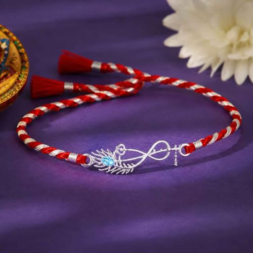 Image of Clara 925 Sterling Silver Rakhi with Roli Chawal for Bhai | Gift for Brother on Rakshabandhan | Men & Boy Bracelet