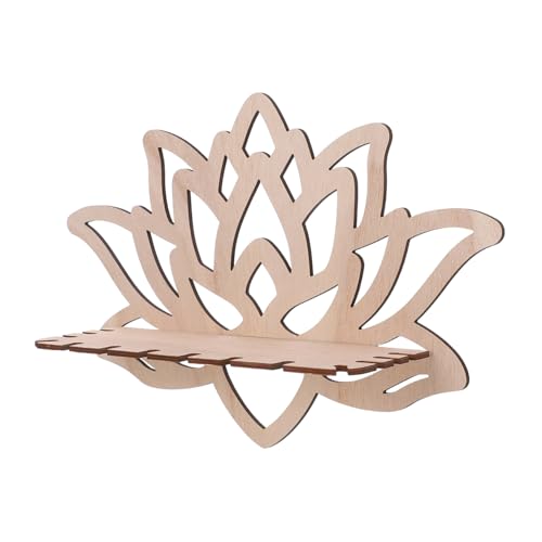 Ciieeo Estante de esquina flotante de madera con forma de flor, soporte de pared decorativo con diseño de loto hueco para decoración de dormitorio, decoración de sala de estar, portavelas de cristal