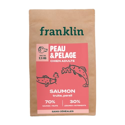 Franklin – Croquettes pour Chien – Gamme Protéinée – avec 70% de Saumon – Mono-protéine – sans Céréales – Peau et Pelage – Forme Triangle 11mm – 2,5...