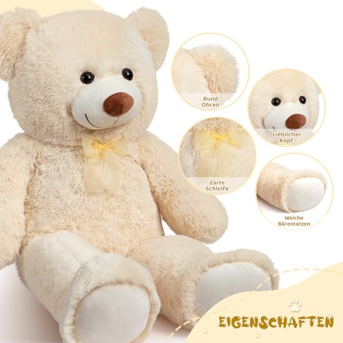 BEJOY 100cm Teddybär, Riesen Plüschtiere Kuschelbären große Stofftier Schmusetier, Liebesgeschenk Geburtstag, Valentinstag, Beige