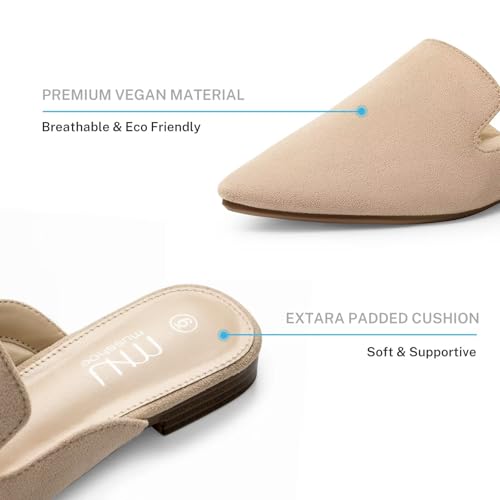 Image of MUSSHOE Women's Pointed Toe Mule Flats: Comfortable Lightweight Slip On Backless Loafers with Memory Foam for Office Work & Dressy Casual Wear