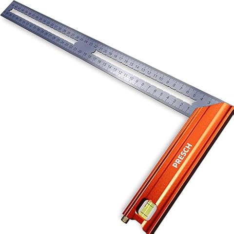 Presch Kątownik stolarskie 400 mm | Duży | Zawiera nierdzewny znacznik (40 cm), poziomicę i kołek znacznikowy | 90° i 45° | Kwadrat precyzyjny, kwadrat stolarski, kwadrat inżynierski
