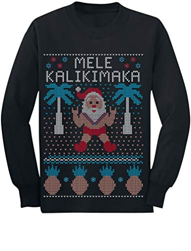 Image of Mele Kalikimaka Hawaiian Santa Ugly Christmas Toddler Kids Long Sleeve T-Shirt