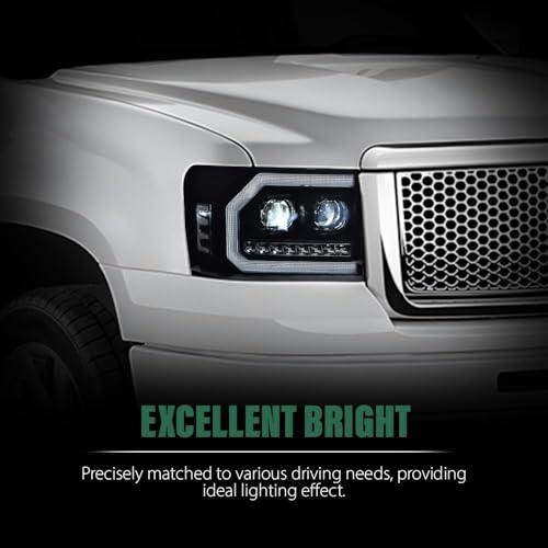 Image of GRAND ORANGE LED DRL Headlights Assembly Compatible with GMC Sierra 1500 2007-2013, Fit GMC Sierra 2500HD 3500HD 2007-2014 20980241 20980242 22853030 LH & RH Smoke Lens Black Housing White reflector