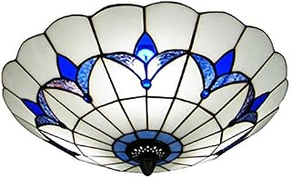 LANMOU Tiffany Style Ceiling Fixture Flush Mount Ceiling Light Mediterranean Glass Shade Lamp Semi Flush Mount Ceiling Lamp use E27 Light Bulbs Blue and White,Ø30cm