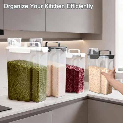 Image of Komzon Rice Storage Containers, Airtight Cereal Containers Storage, BPA Free Rice dispenser for Flour, Pasta, Grain and Baking, Pet Dog Cat Bird Food Container 20lb+ 10lb Grey