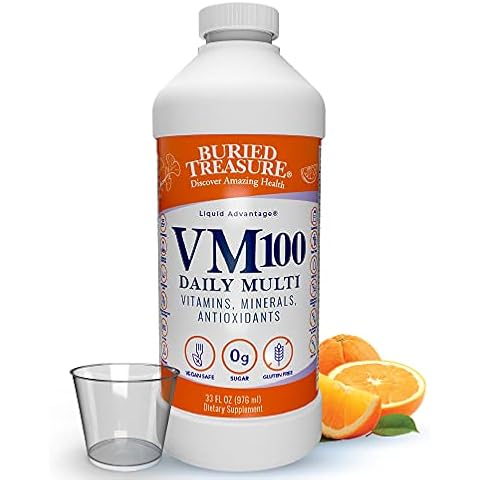 Buried Treasure VM100 Daily Multi - 32 Servings, Liquid Vitamins Minerals Supplement with Dose Cup Cover