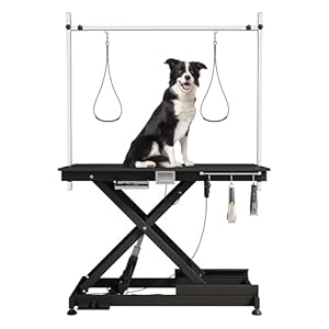 Electric Lift Dog Grooming Table 50 Inch Heavy Duty Professional Pet Grooming Table Suitable for Large Dogs at Home with Adjustable Overhead Arms and 2 Grooming Noose Black