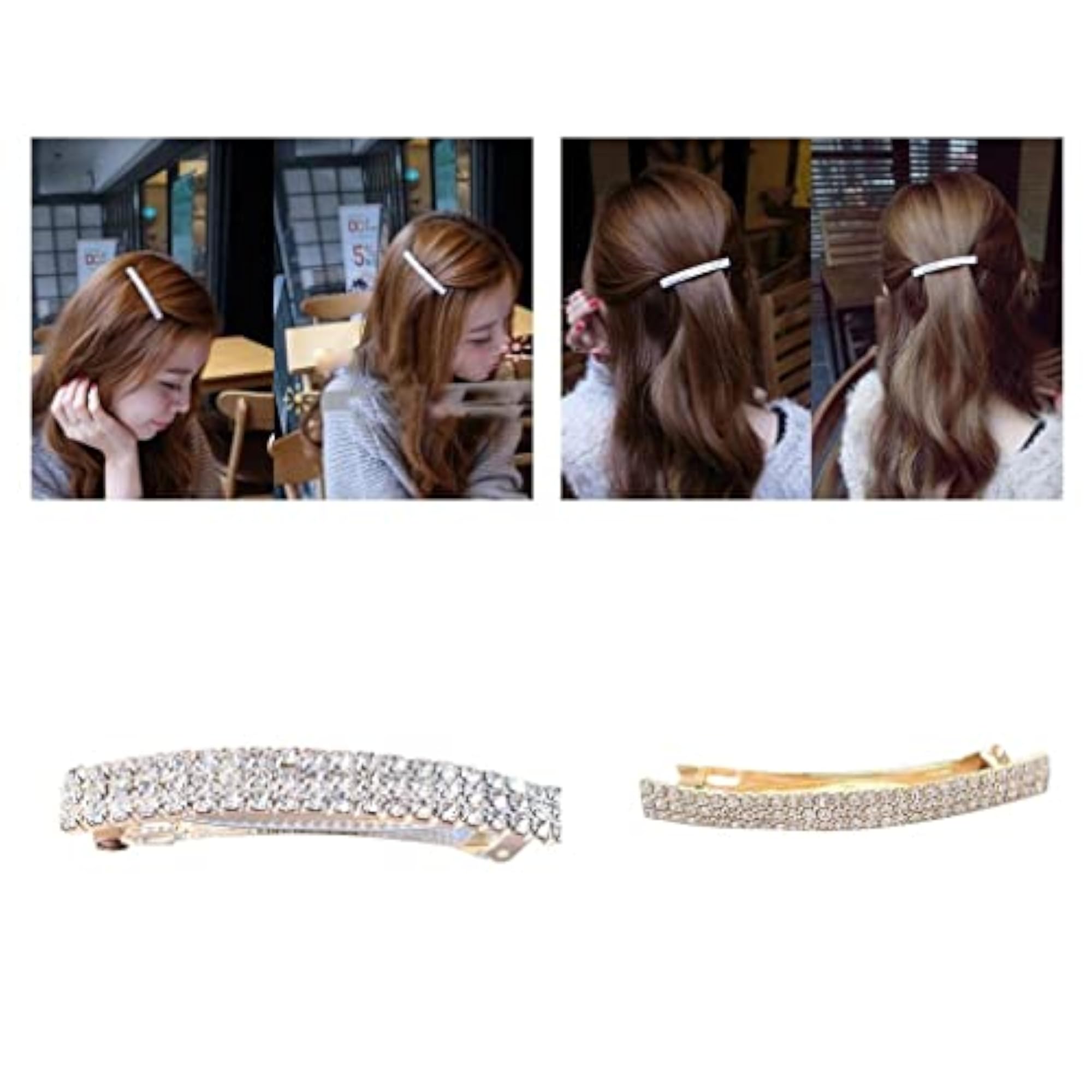 Automatic Rhinestone French Barrette Hair Clip, Elegant Accessory
