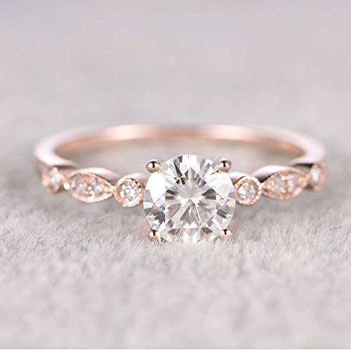 LadayPoa 6.5mm Round Cubic Zirconia Engagement Ring Wedding Ring 14k Rose Gold/Silver Plated Milgrain Band Ring for Women2