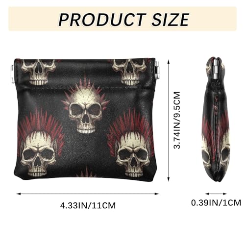 Punk Skulls Coin Purse Leather Pouch Change Purse, Squeeze Coin Pouch for Cards, Keys & Lipsticks, Unisex3