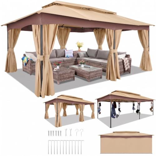 Image of COBIZI 12x20 FT Gazebo Outdoor with Curtains (Khaki)