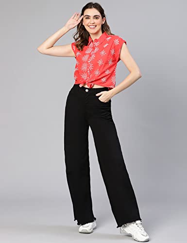 Image of oxolloxo Women Floral Print Tie-Knotted Cotton Shirt