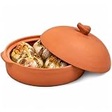 Omniware Terra Cotta Garlic Roaster - 7.5β Clay Roasting Dish with Lid, Oven & Microwave Safe, Bake Fresh Garlic for Spreads & Recipes, Handcrafted Ceramic Roaster