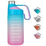 EAILGORL Water Bottles with Motivational Time Marker & Straw Leakproof BPA Free Reusble Flip Top Water Bottle for Sports and Fitness Enthusiasts (A1-Pink/Green Gradient)