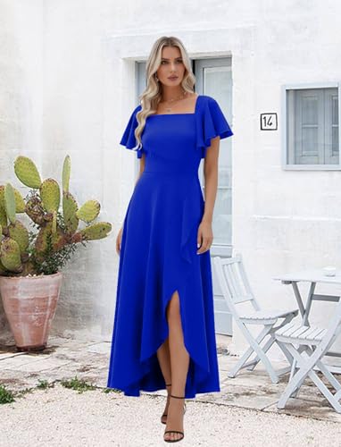 Image of LightlyKiss Women's Square Neck Backless Dress High Slit Wedding Guest Dress Formal Cocktail Party Dress