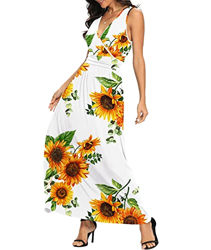 Image of LILBETTER Women Sleeveless Deep V Neck Loose Plain Long Maxi Casual Dress