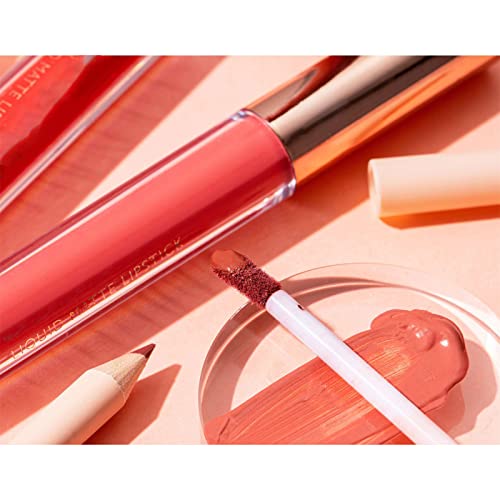 Non Stick Cup Lip Gloss Lipliner Combination Set Lipstick Velvet Lipliner Integrated And Durable Lip Gloss Lip Makeup Set Suitable For Girls And Women Neutral Lip Gloss #TOP6