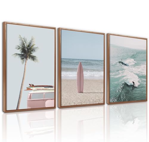 CHDITB Beach Framed Canvas Wall Art Set Of 3, Coastal