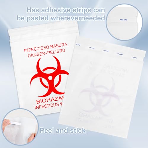 Image of Small Biohazard Bag Pasteable Biohazard Waste Container Pack of 100 Pastabl Red Biohazard Symbol Trash Bags Pastable for Hospitals Laboratories Tattoo Parlours Beauty Shops