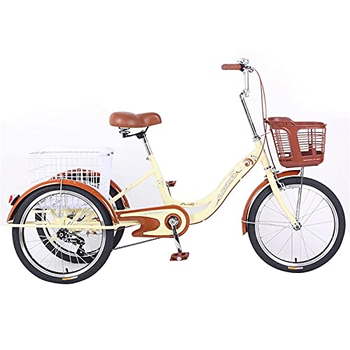 Adult Trike 1 Speed 3-Rad Dreirad Cruiser Fahrrad 20 Zoll Adjustable Trike mit Bell Brake System Cruiser Fahrräder zum Einkaufen oder Hunde Staubschutzbeutel Fahrrad (Beige)