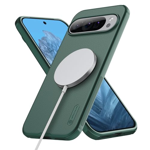 Image of Nillkin Case for Google Pixel 9 Pro XL (6.73'' Inch) Super Frosted Shield Pro Magnetic Suction Function Only Hard Back Soft Border (PC + TPU) Cover Raised Bezel Camera Protect Green Color