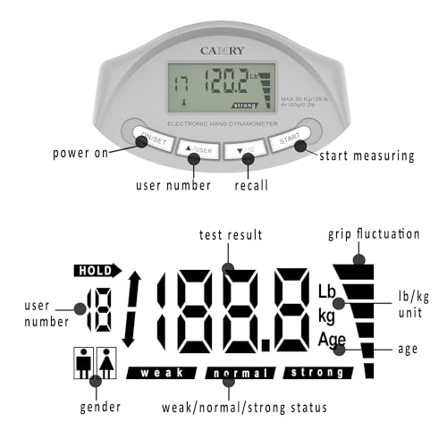 Image of CAMRY Digital Hand Dynamometer Grip Strength Measurement Meter 198Lbs / 90Kgs Auto Capturing Electronic Hand Grip Power