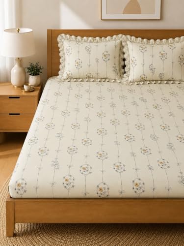 Image of King Size Fitted Bedsheet with 2 Pillow Covers (HangingfRI, King Size - 72x78 Inch)
