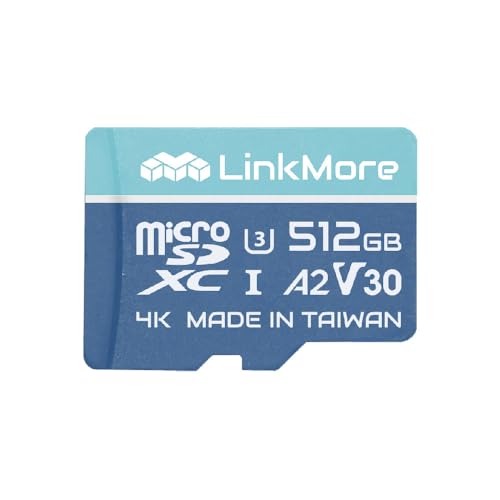 LinkMore 512GB Micro SDXC Card A2 UHS-I U3 V30 Class 10 Compatible Read Speed Up to 160 MB/s Write Speed Up to 120 MB/s SD Adapter Included